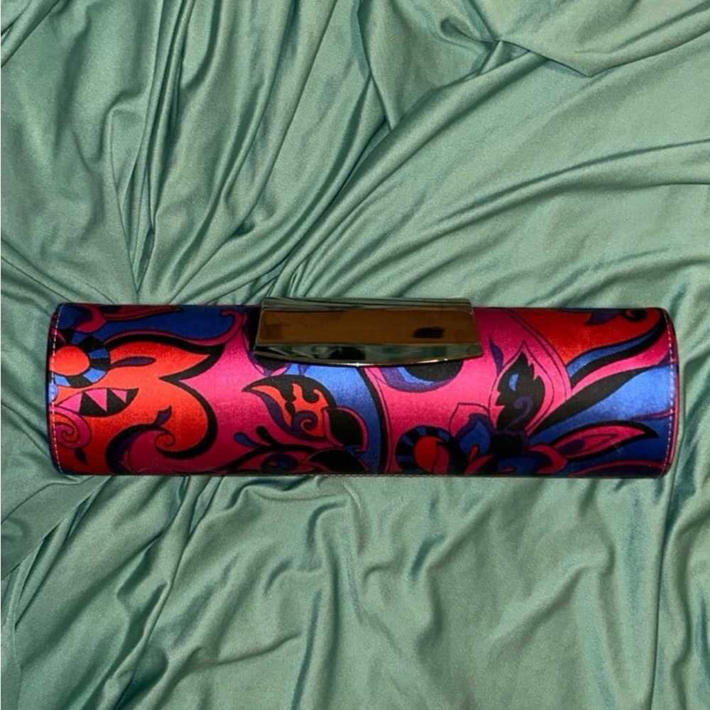 Vibrant Floral Clutch with Gold Accent